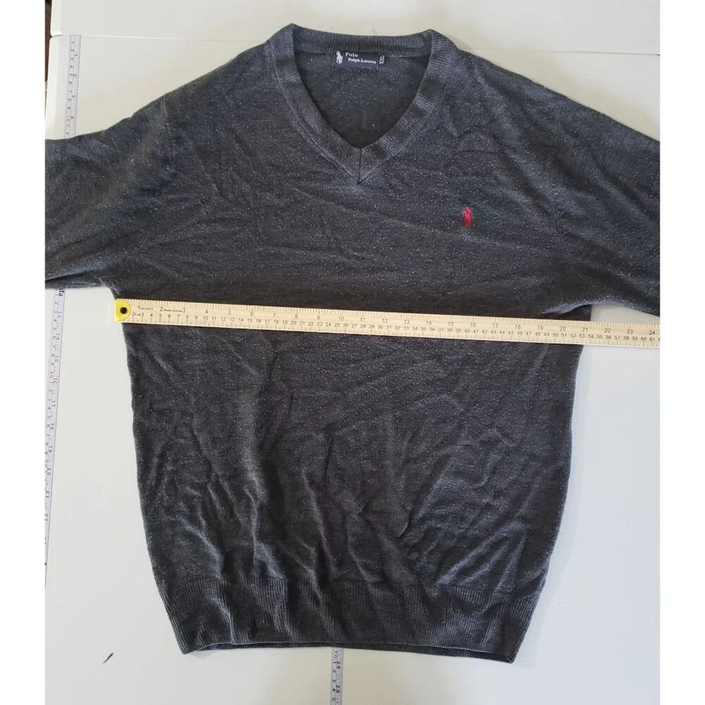 Polo Ralph Lauren Mens V-Neck Gray Cashmere Sweater XXL Preppy Old Money Grandpa